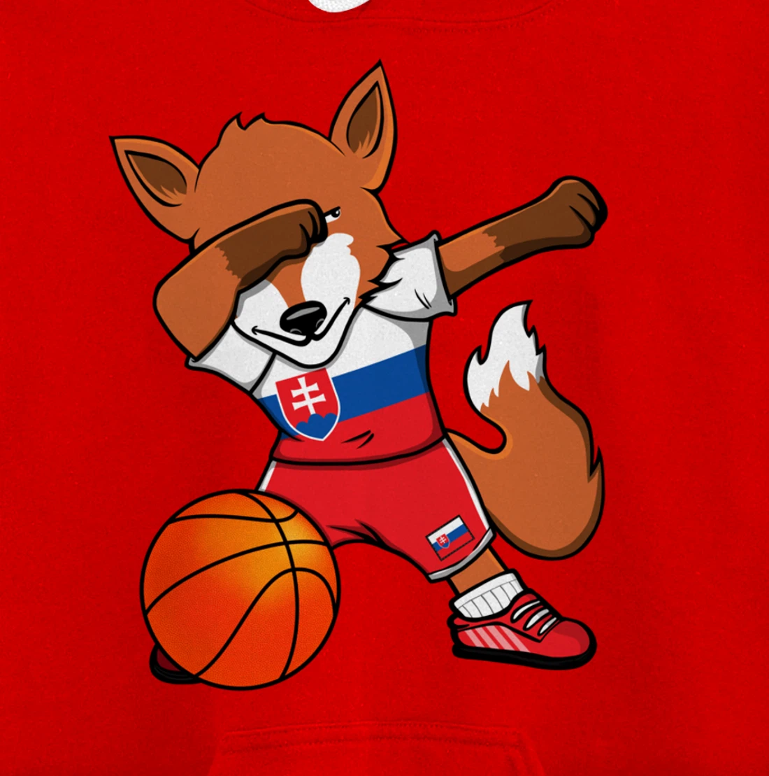 Dabbing Fox Slovakia Basketball Fans Jersey Slovak Flag Pullover Hoodie