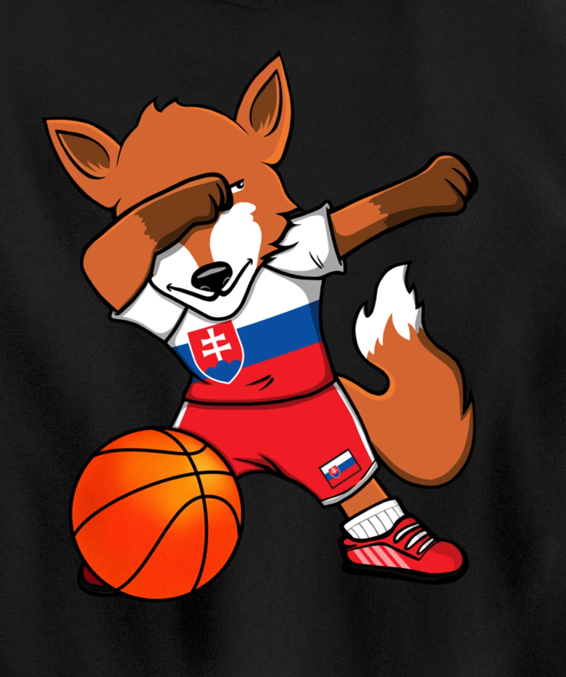 Dabbing Fox Slovakia Basketball Fans Jersey Slovak Flag Pullover Hoodie