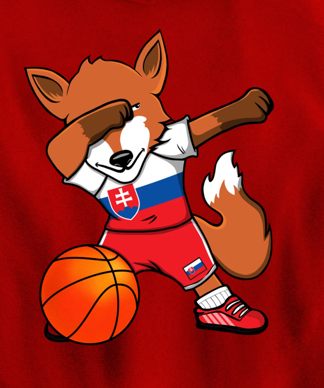Dabbing Fox Slovakia Basketball Fans Jersey Slovak Flag Pullover Hoodie