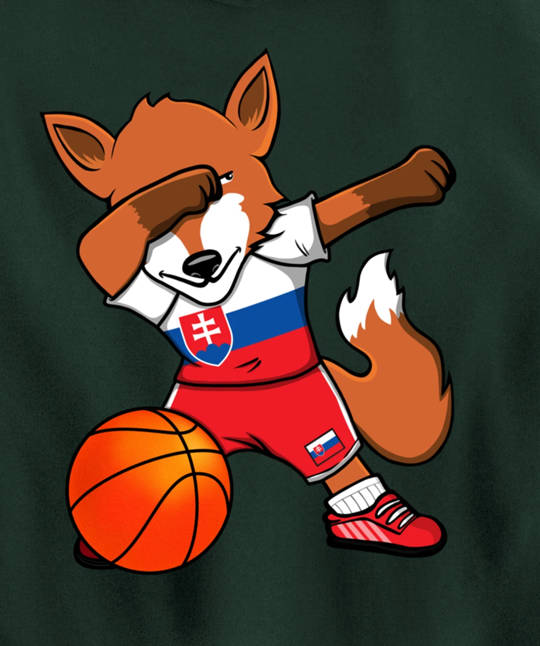 Dabbing Fox Slovakia Basketball Fans Jersey Slovak Flag Pullover Hoodie