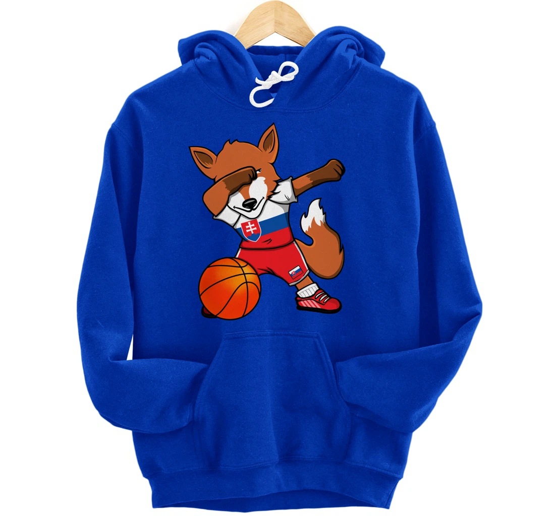 Dabbing Fox Slovakia Basketball Fans Jersey Slovak Flag Pullover Hoodie
