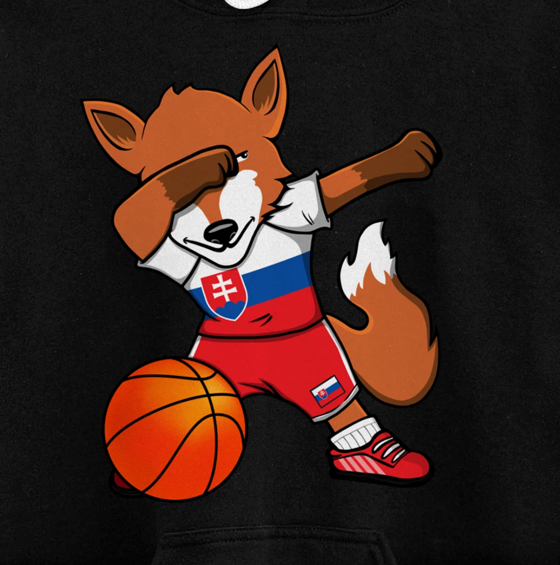 Dabbing Fox Slovakia Basketball Fans Jersey Slovak Flag Pullover Hoodie