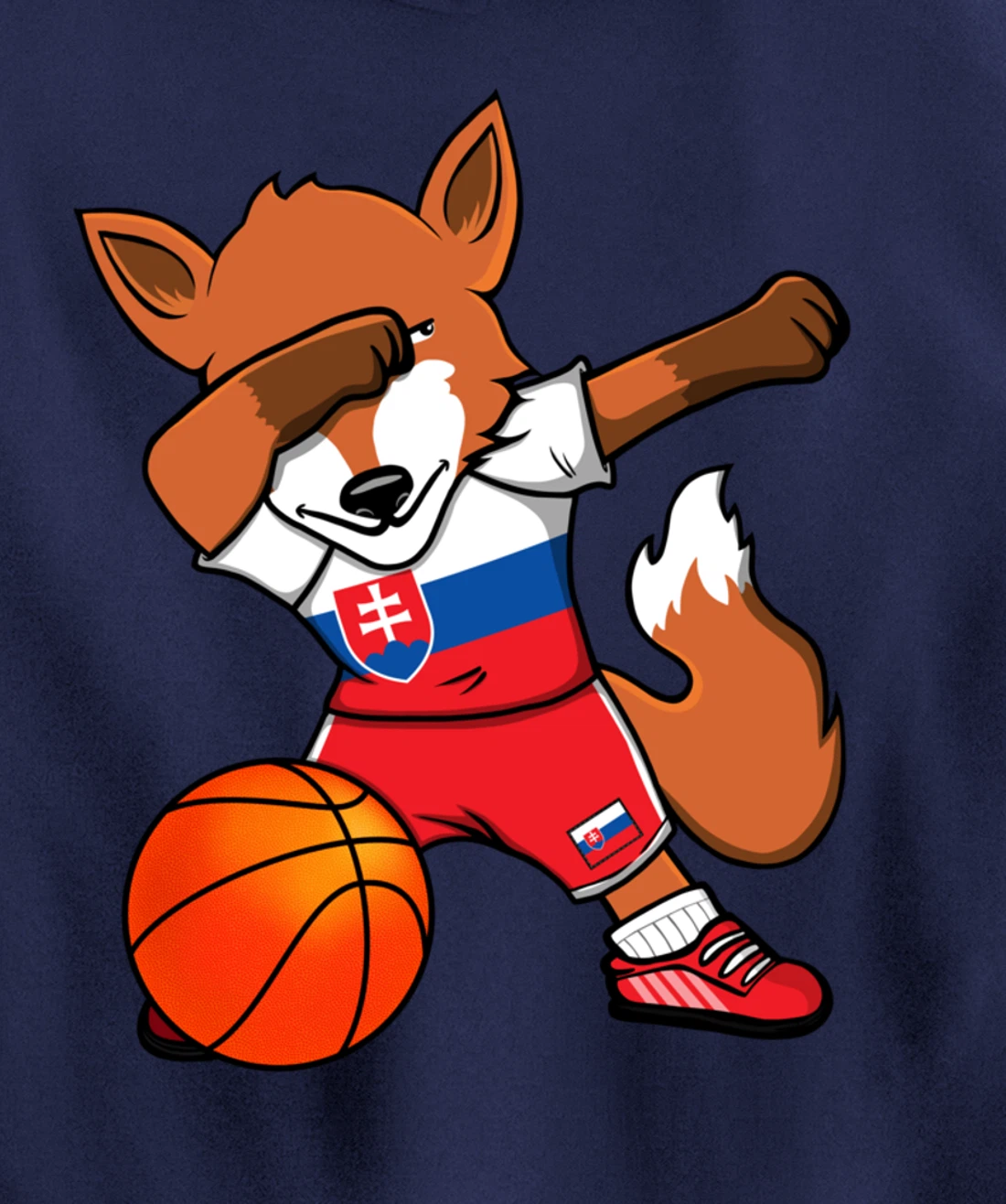 Dabbing Fox Slovakia Basketball Fans Jersey Slovak Flag Pullover Hoodie