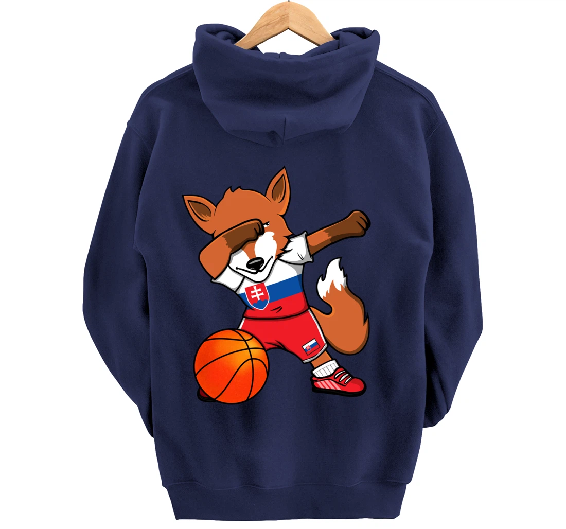 Dabbing Fox Slovakia Basketball Fans Jersey Slovak Flag Pullover Hoodie