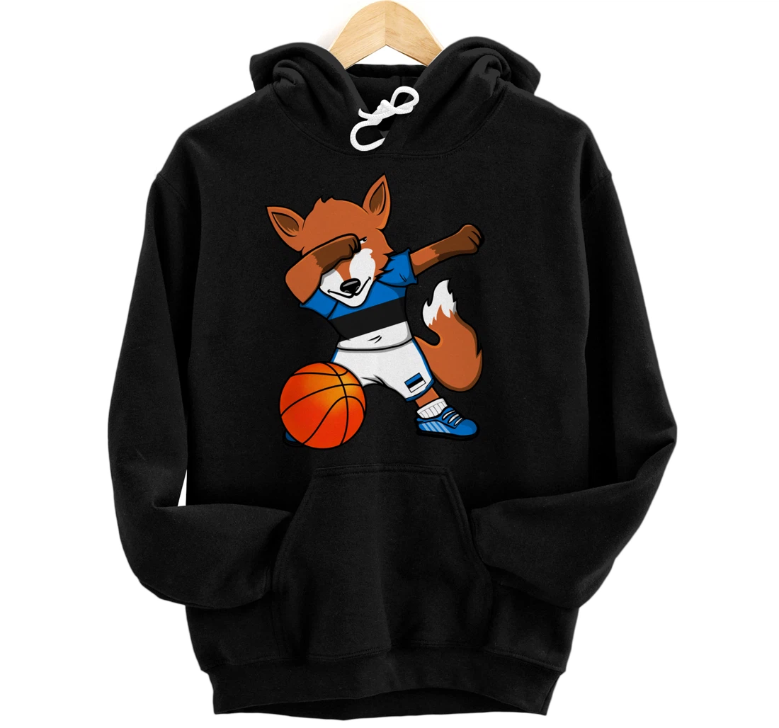 Dabbing Fox Estonia Basketball Fans Jersey Estonian Flag Pullover Hoodie