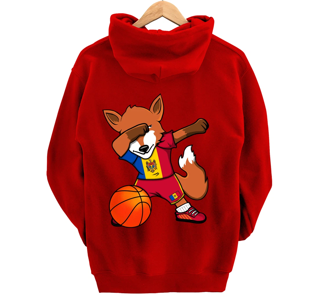 Dabbing Fox Moldova Basketball Fans Jersey Moldovan Flag Pullover Hoodie