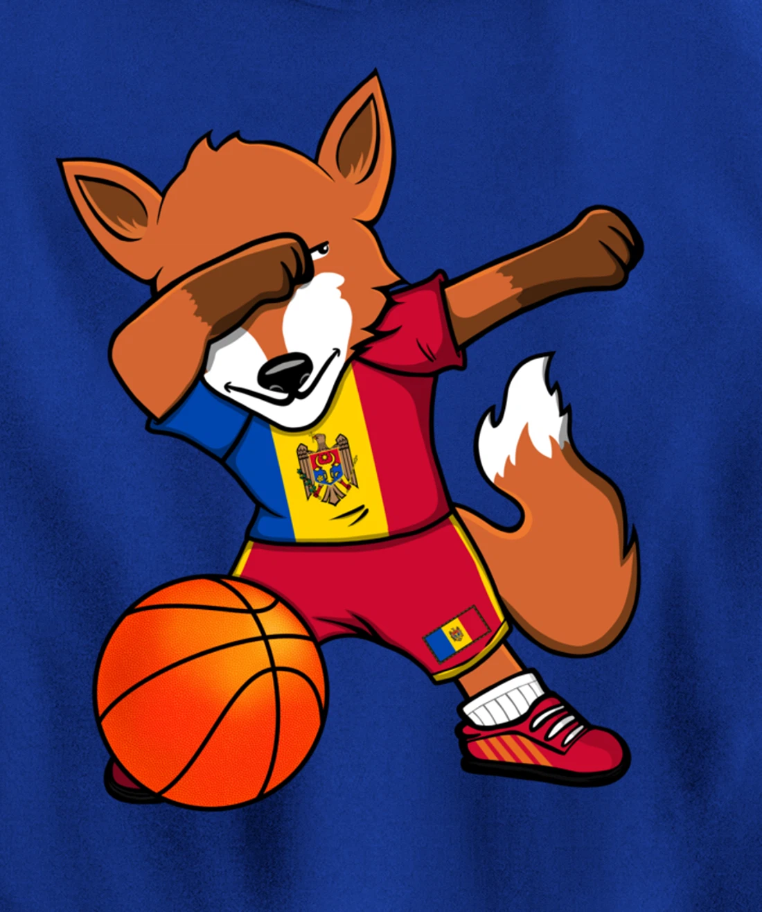 Dabbing Fox Moldova Basketball Fans Jersey Moldovan Flag Pullover Hoodie