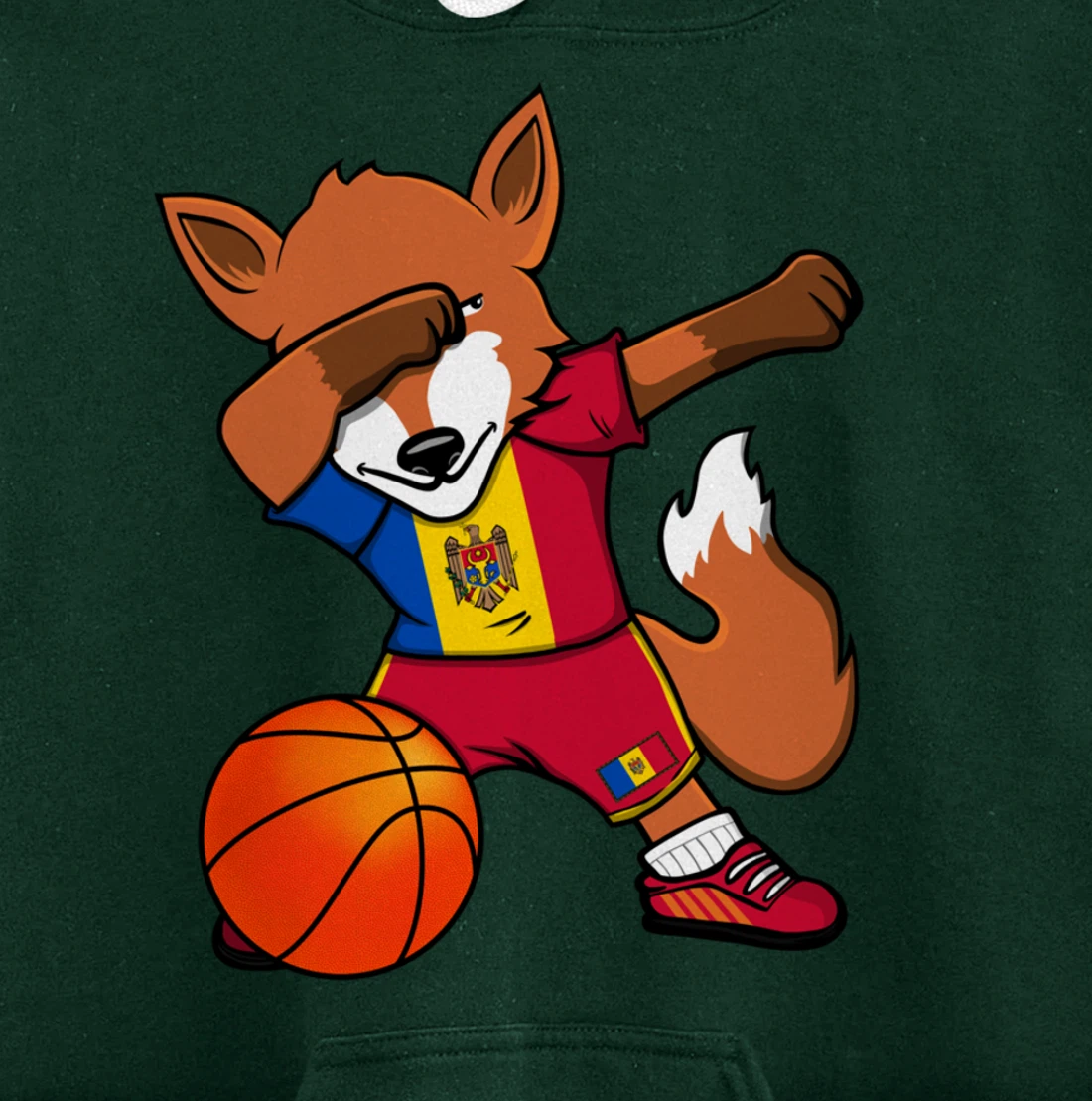 Dabbing Fox Moldova Basketball Fans Jersey Moldovan Flag Pullover Hoodie