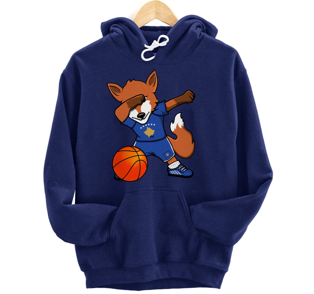 Dabbing Fox Kosovo Basketball Fans Jersey Kosovar Flag Sport Pullover Hoodie