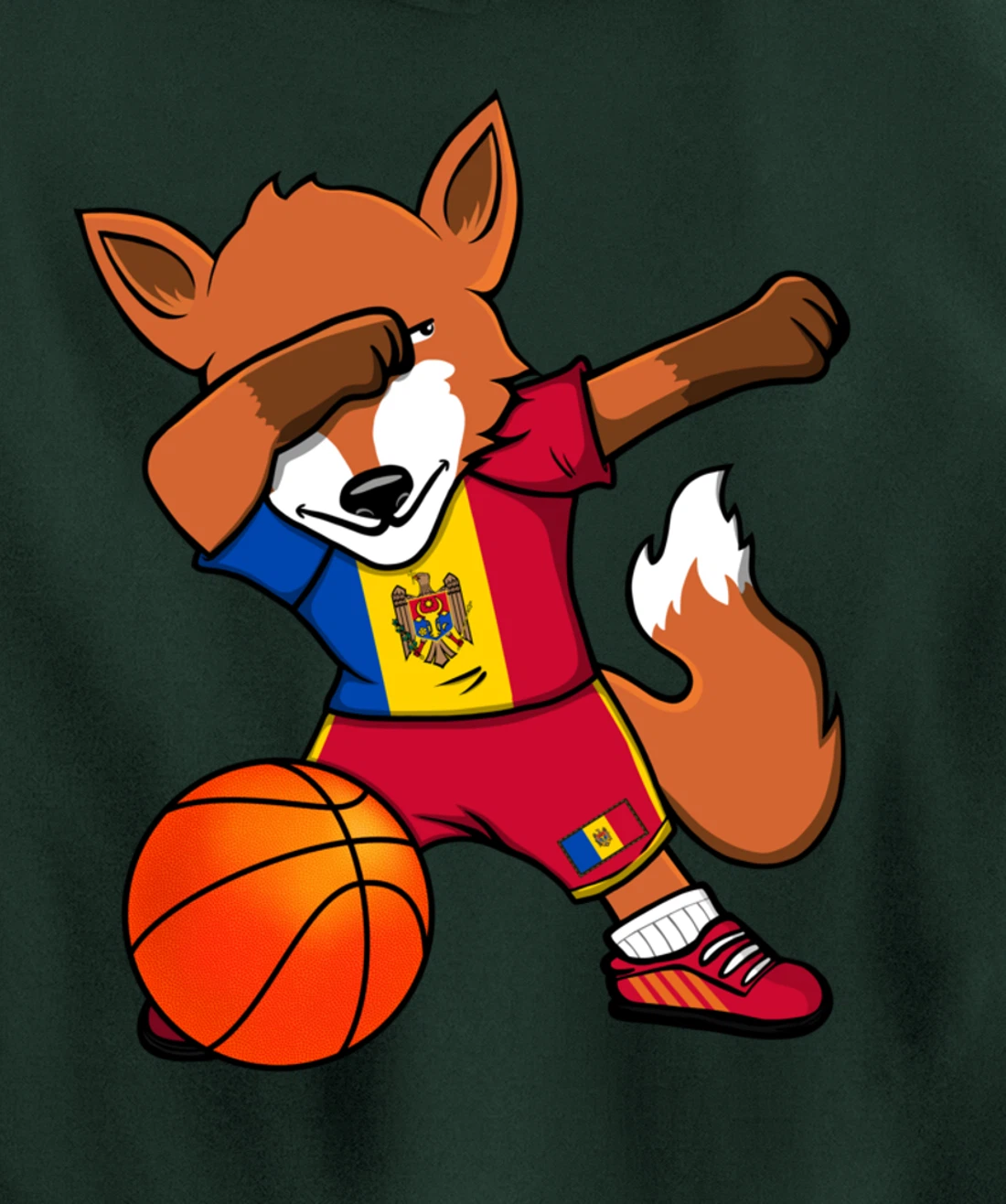 Dabbing Fox Moldova Basketball Fans Jersey Moldovan Flag Pullover Hoodie