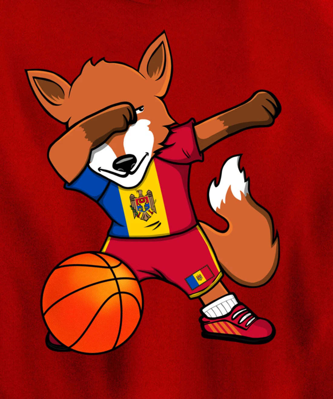 Dabbing Fox Moldova Basketball Fans Jersey Moldovan Flag Pullover Hoodie