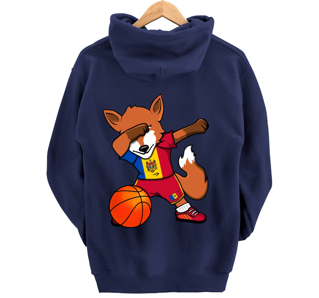 Dabbing Fox Moldova Basketball Fans Jersey Moldovan Flag Pullover Hoodie
