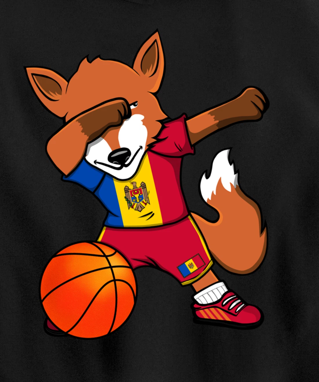 Dabbing Fox Moldova Basketball Fans Jersey Moldovan Flag Pullover Hoodie