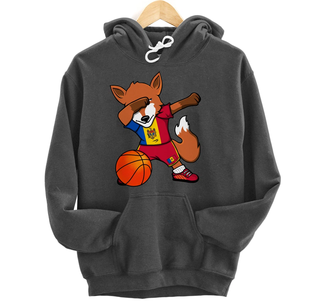 Dabbing Fox Moldova Basketball Fans Jersey Moldovan Flag Pullover Hoodie