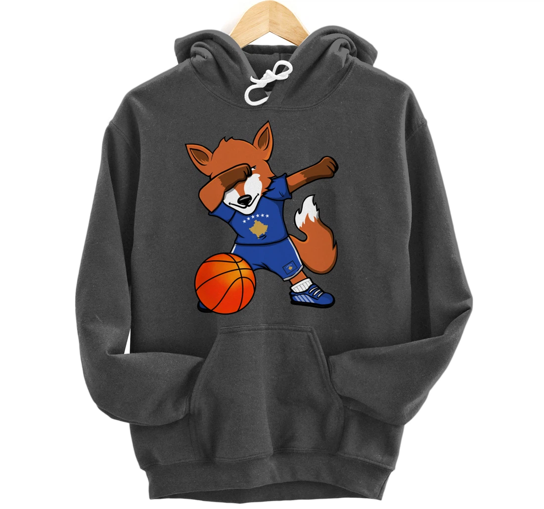 Dabbing Fox Kosovo Basketball Fans Jersey Kosovar Flag Sport Pullover Hoodie