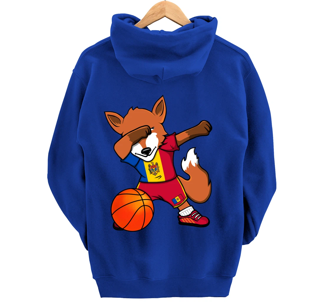 Dabbing Fox Moldova Basketball Fans Jersey Moldovan Flag Pullover Hoodie