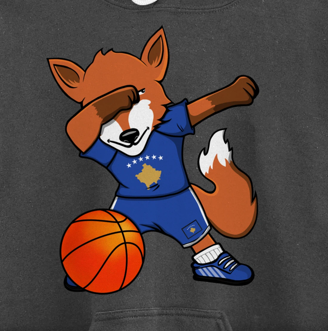 Dabbing Fox Kosovo Basketball Fans Jersey Kosovar Flag Sport Pullover Hoodie