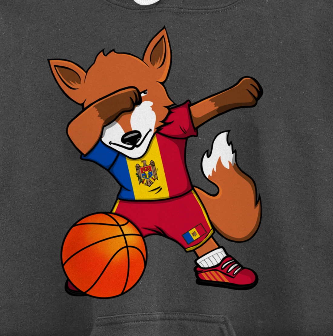 Dabbing Fox Moldova Basketball Fans Jersey Moldovan Flag Pullover Hoodie