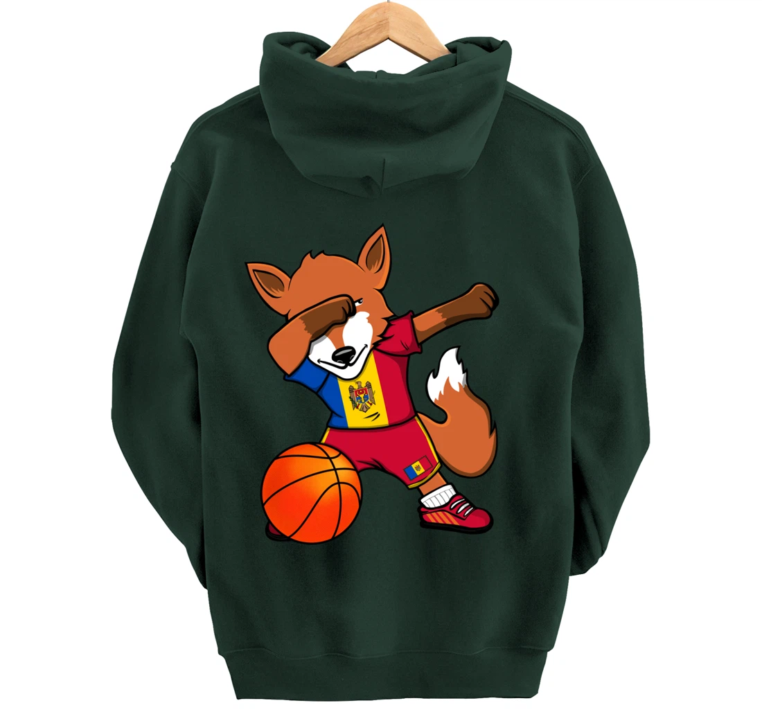 Dabbing Fox Moldova Basketball Fans Jersey Moldovan Flag Pullover Hoodie