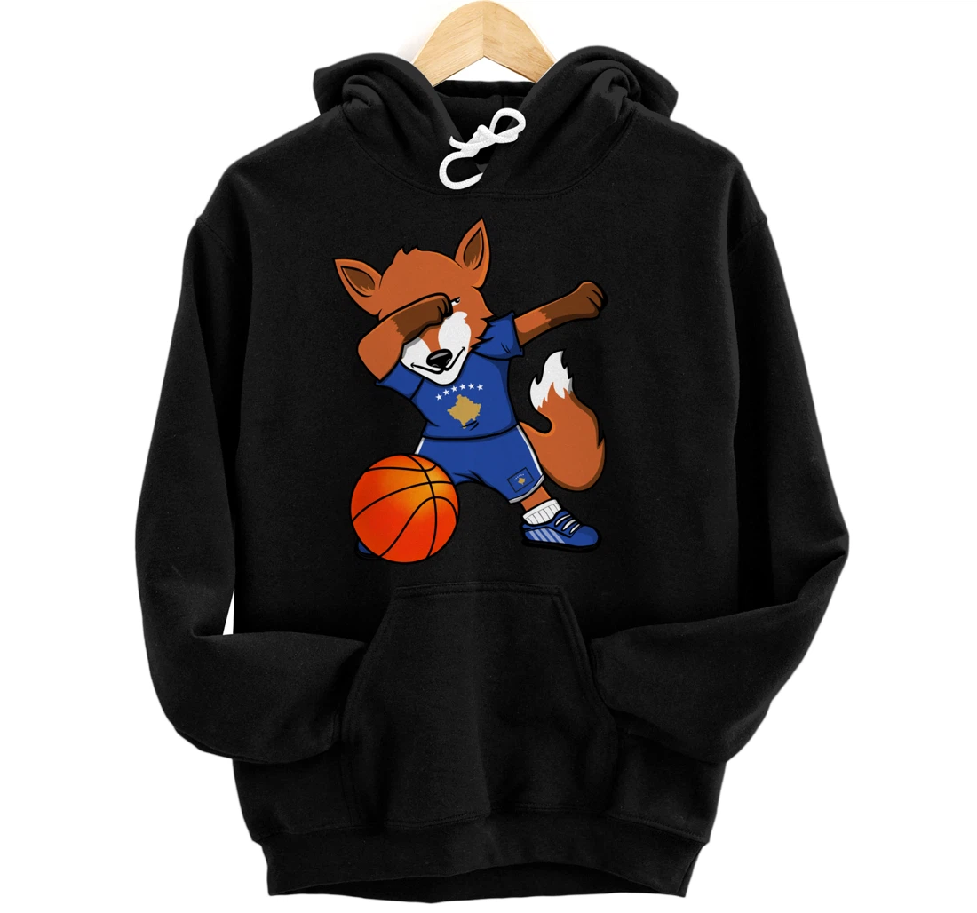 Dabbing Fox Kosovo Basketball Fans Jersey Kosovar Flag Sport Pullover Hoodie