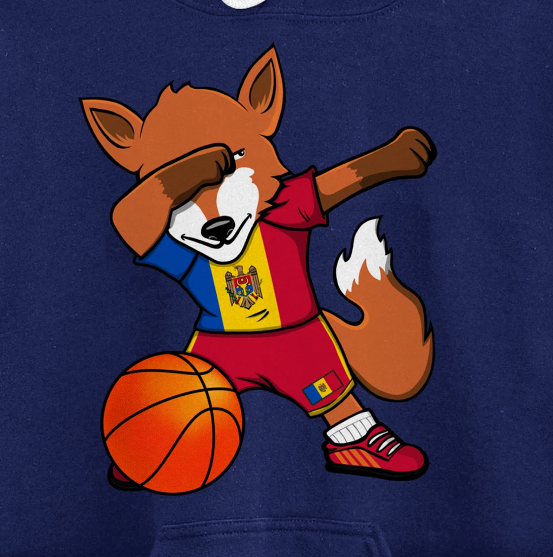 Dabbing Fox Moldova Basketball Fans Jersey Moldovan Flag Pullover Hoodie