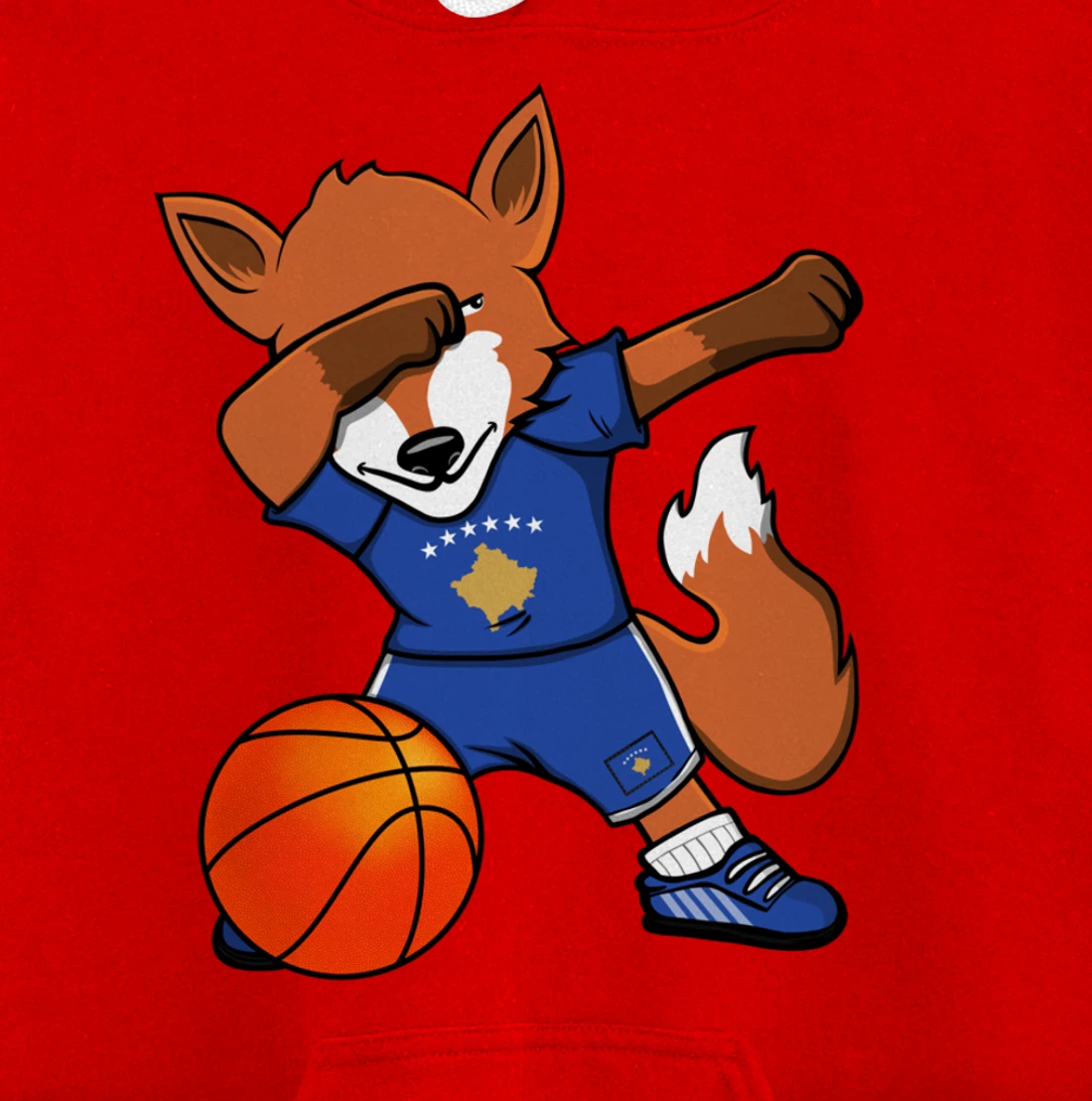 Dabbing Fox Kosovo Basketball Fans Jersey Kosovar Flag Sport Pullover Hoodie