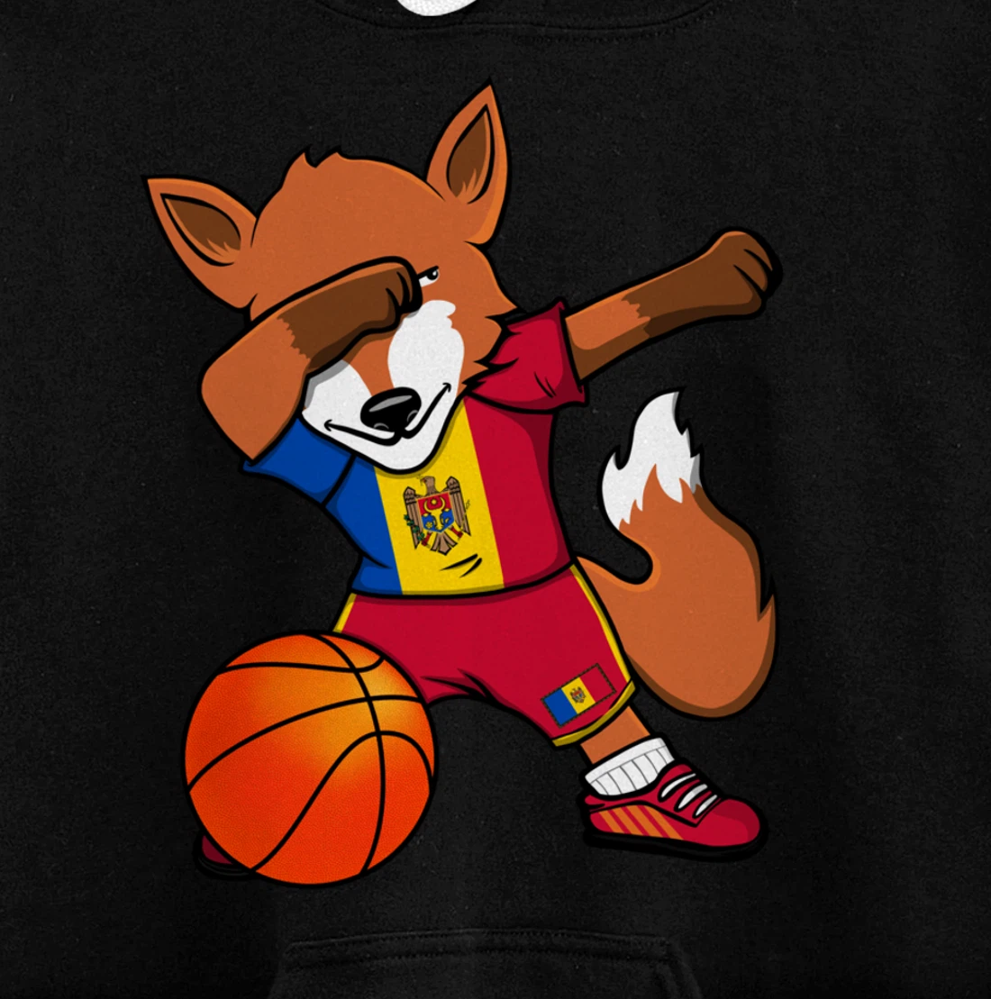 Dabbing Fox Moldova Basketball Fans Jersey Moldovan Flag Pullover Hoodie