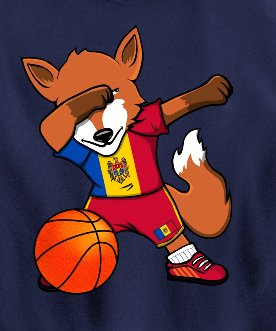 Dabbing Fox Moldova Basketball Fans Jersey Moldovan Flag Pullover Hoodie