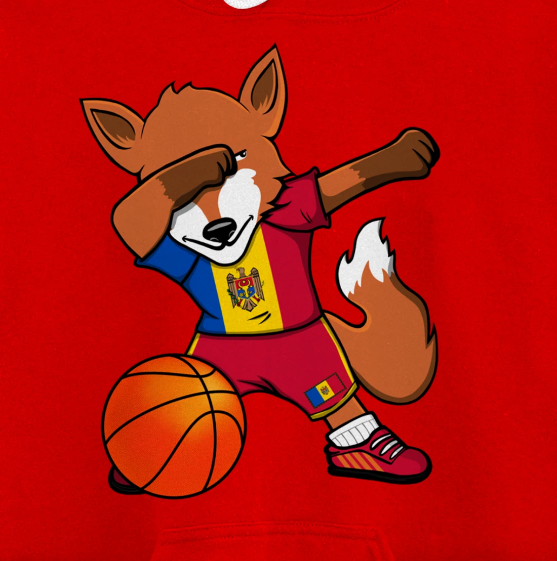 Dabbing Fox Moldova Basketball Fans Jersey Moldovan Flag Pullover Hoodie