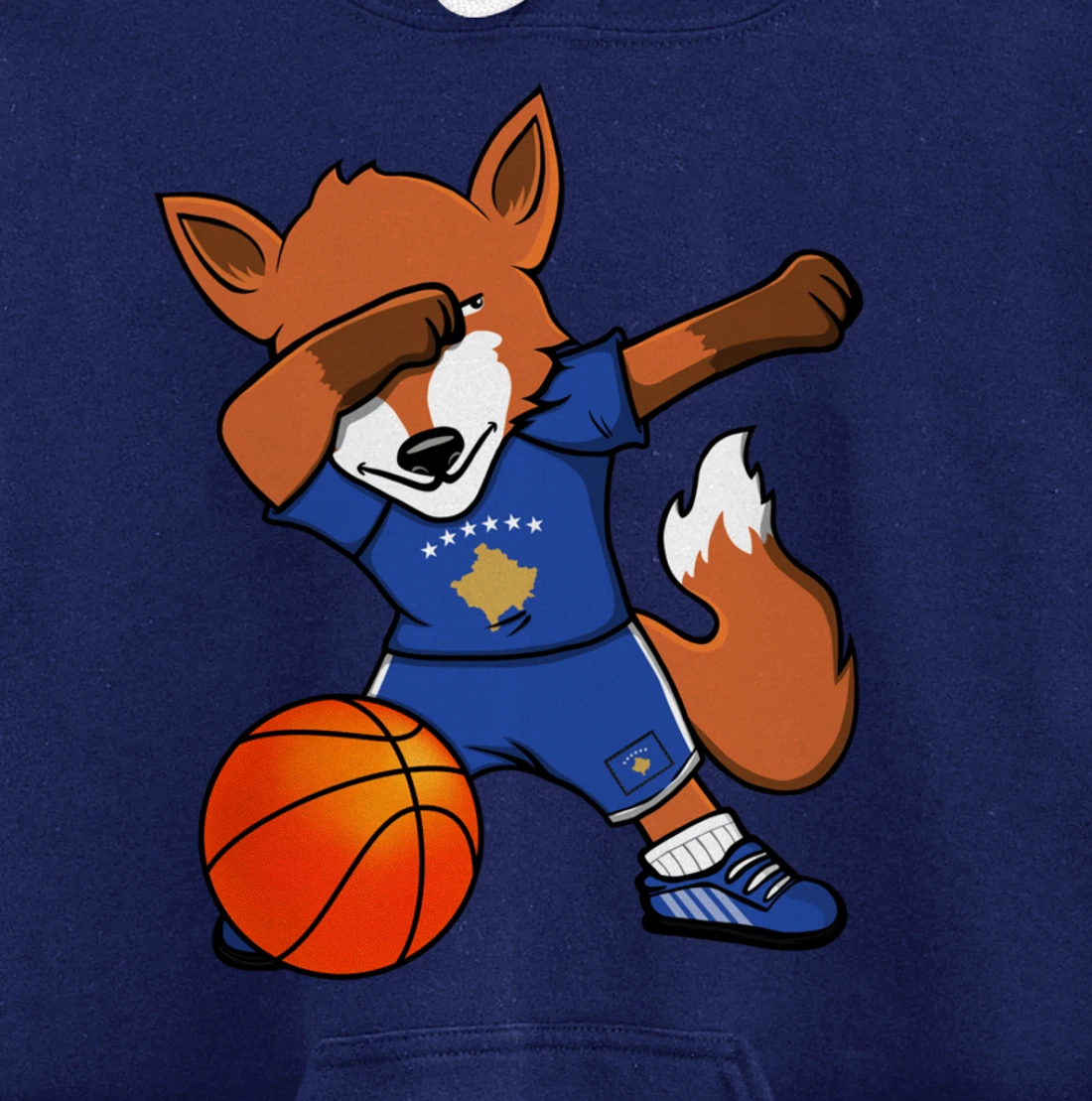 Dabbing Fox Kosovo Basketball Fans Jersey Kosovar Flag Sport Pullover Hoodie