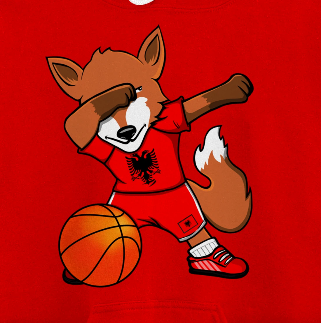 Dabbing Fox Albania Basketball Fans Jersey Albanian Flag Pullover Hoodie