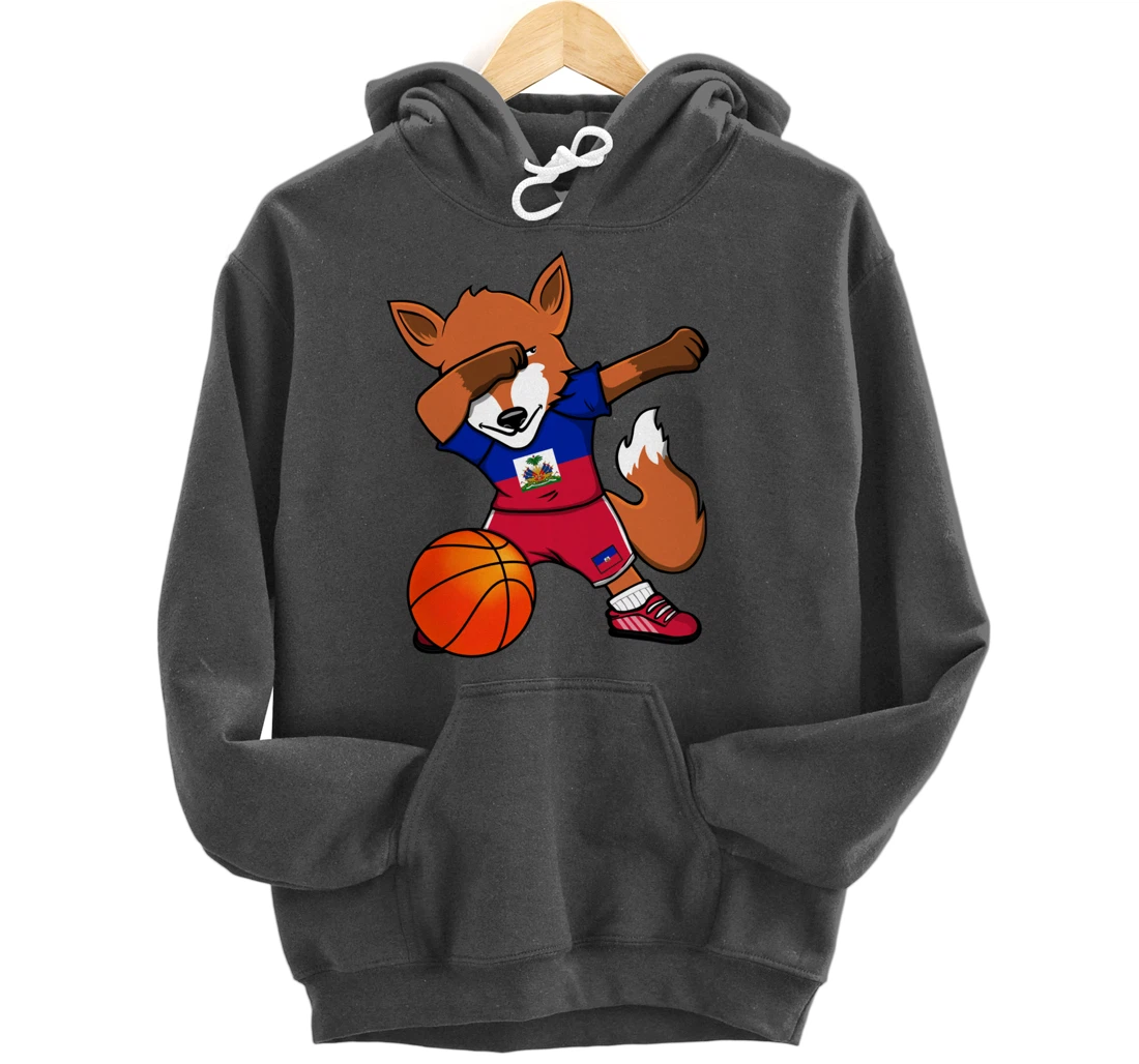 Dabbing Fox Haiti Basketball Fans Jersey Haitian Flag Sport Pullover Hoodie