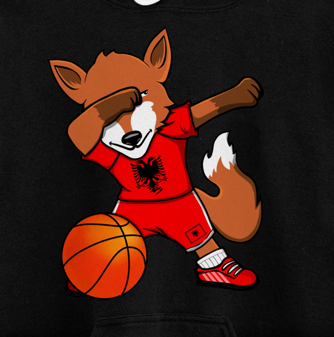 Dabbing Fox Albania Basketball Fans Jersey Albanian Flag Pullover Hoodie