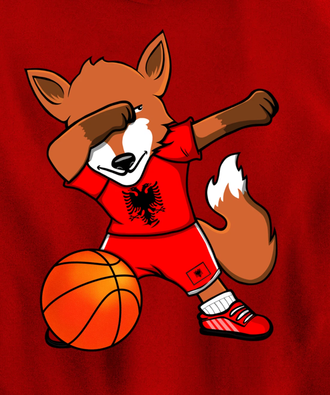 Dabbing Fox Albania Basketball Fans Jersey Albanian Flag Pullover Hoodie