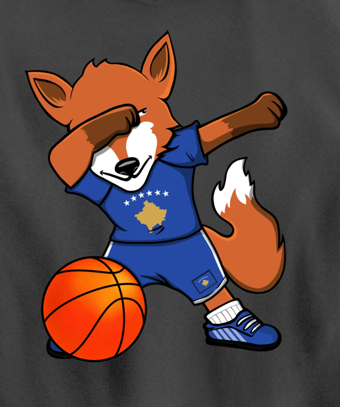 Dabbing Fox Kosovo Basketball Fans Jersey Kosovar Flag Sport Pullover Hoodie