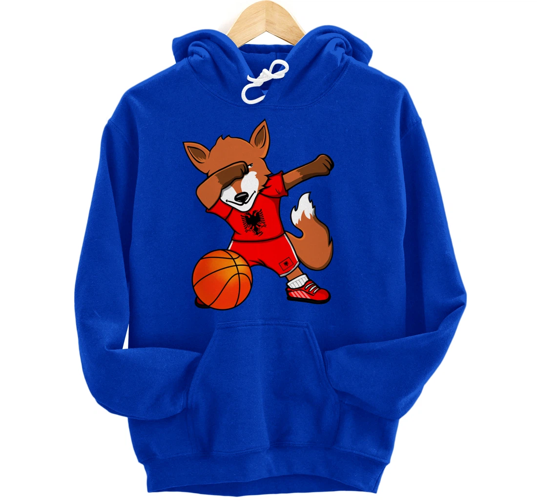 Dabbing Fox Albania Basketball Fans Jersey Albanian Flag Pullover Hoodie
