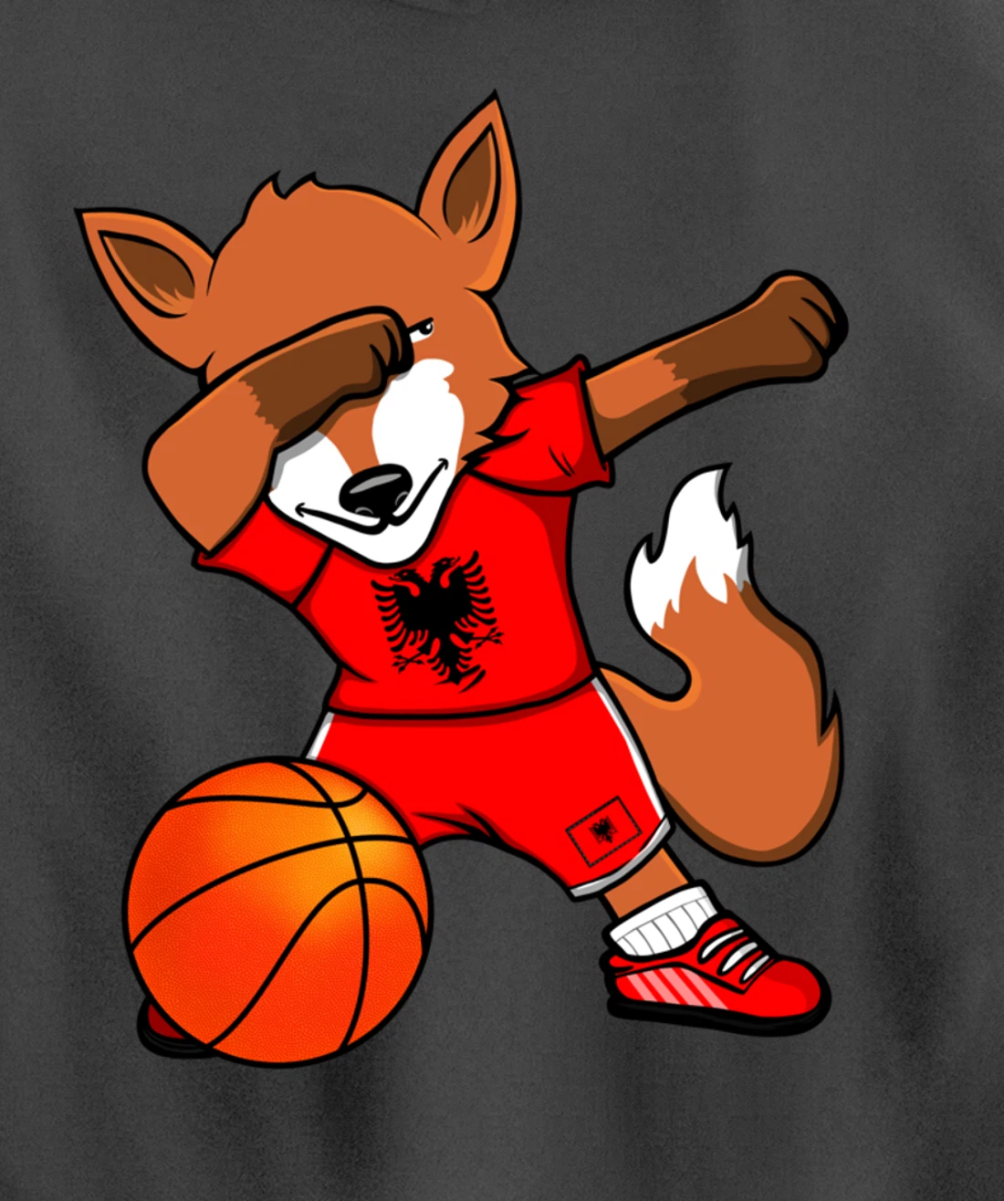 Dabbing Fox Albania Basketball Fans Jersey Albanian Flag Pullover Hoodie