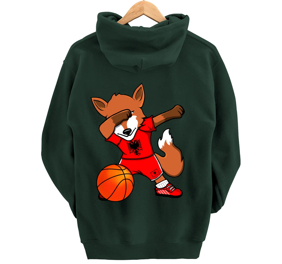 Dabbing Fox Albania Basketball Fans Jersey Albanian Flag Pullover Hoodie