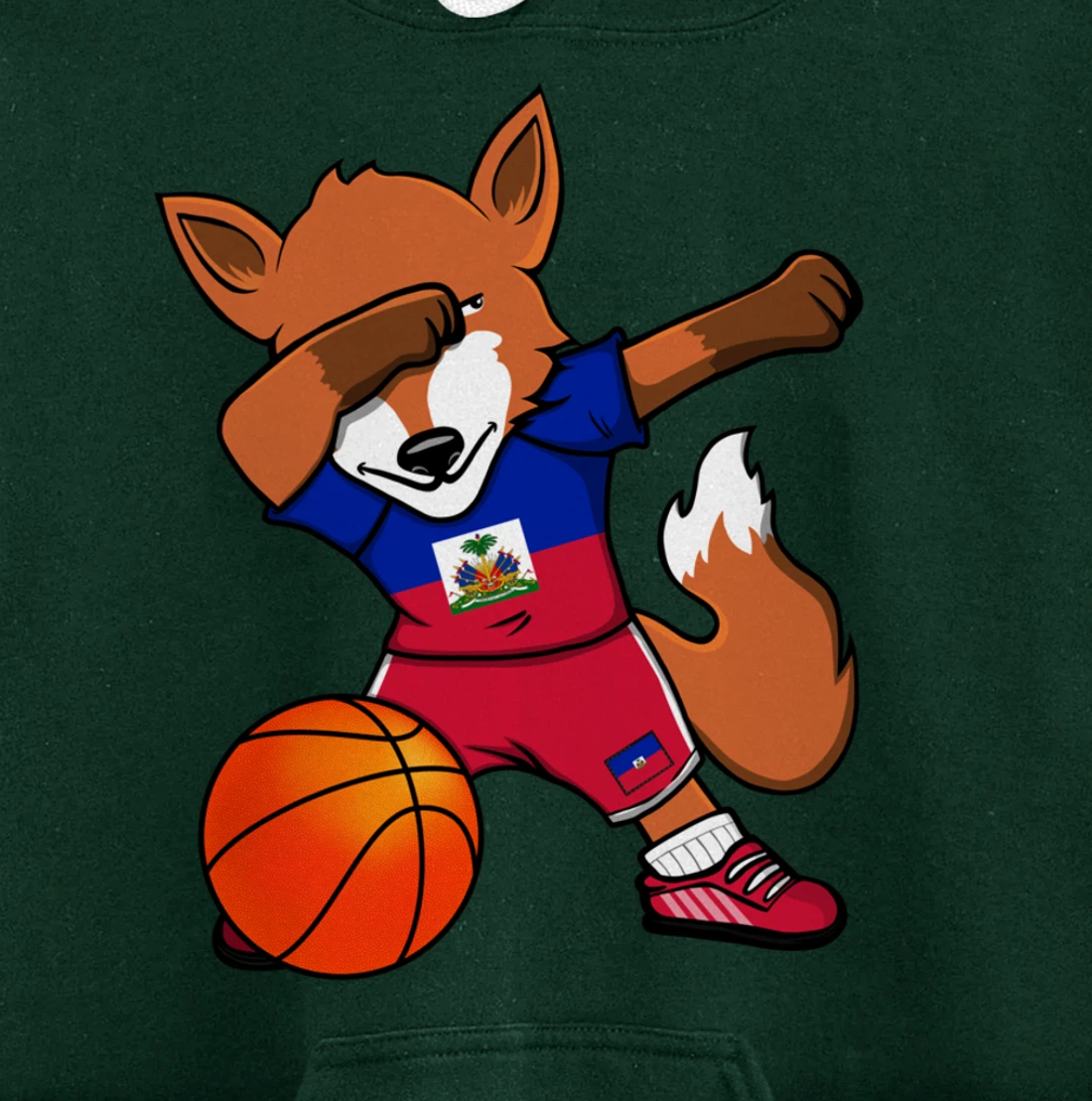 Dabbing Fox Haiti Basketball Fans Jersey Haitian Flag Sport Pullover Hoodie