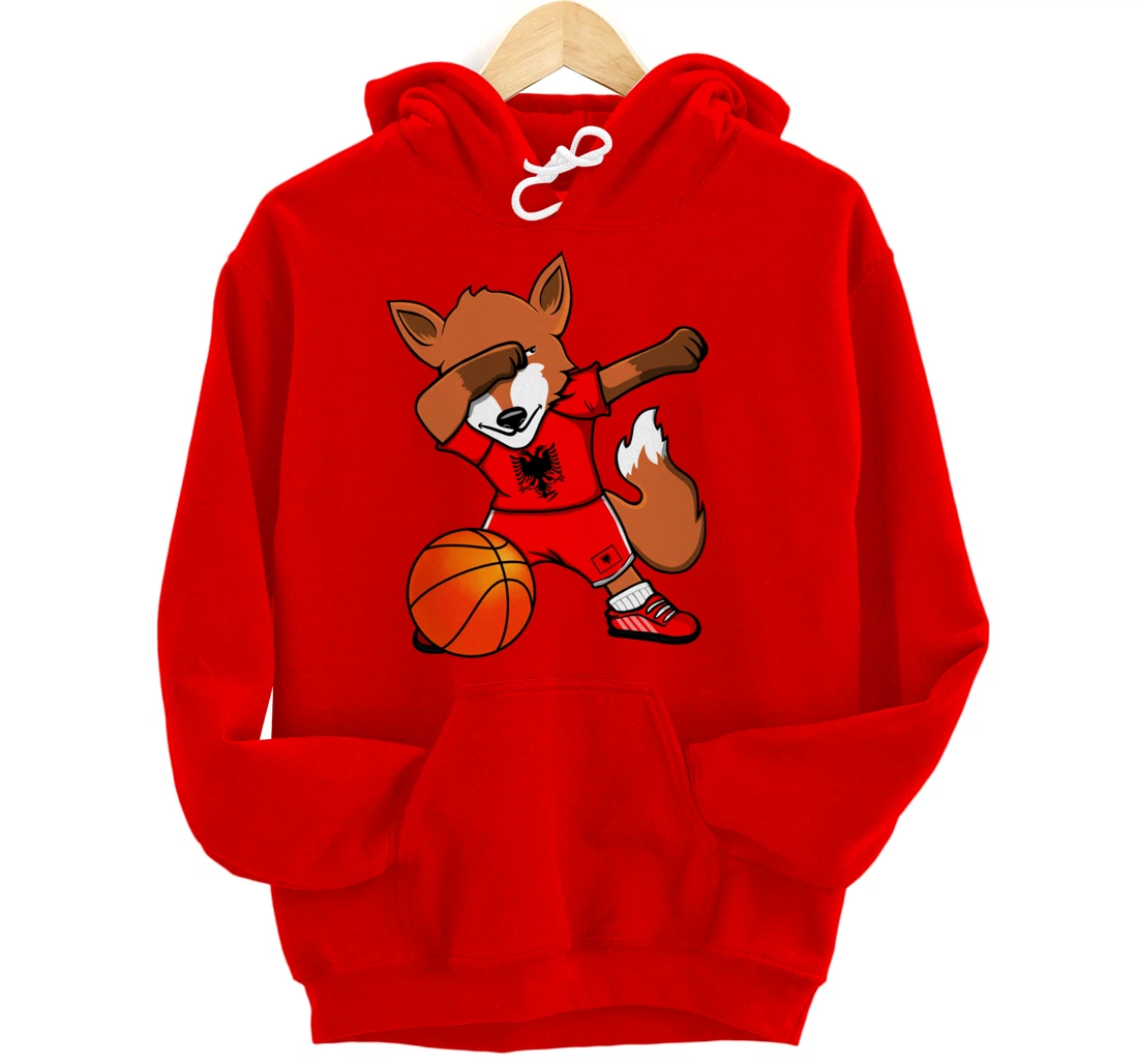 Dabbing Fox Albania Basketball Fans Jersey Albanian Flag Pullover Hoodie