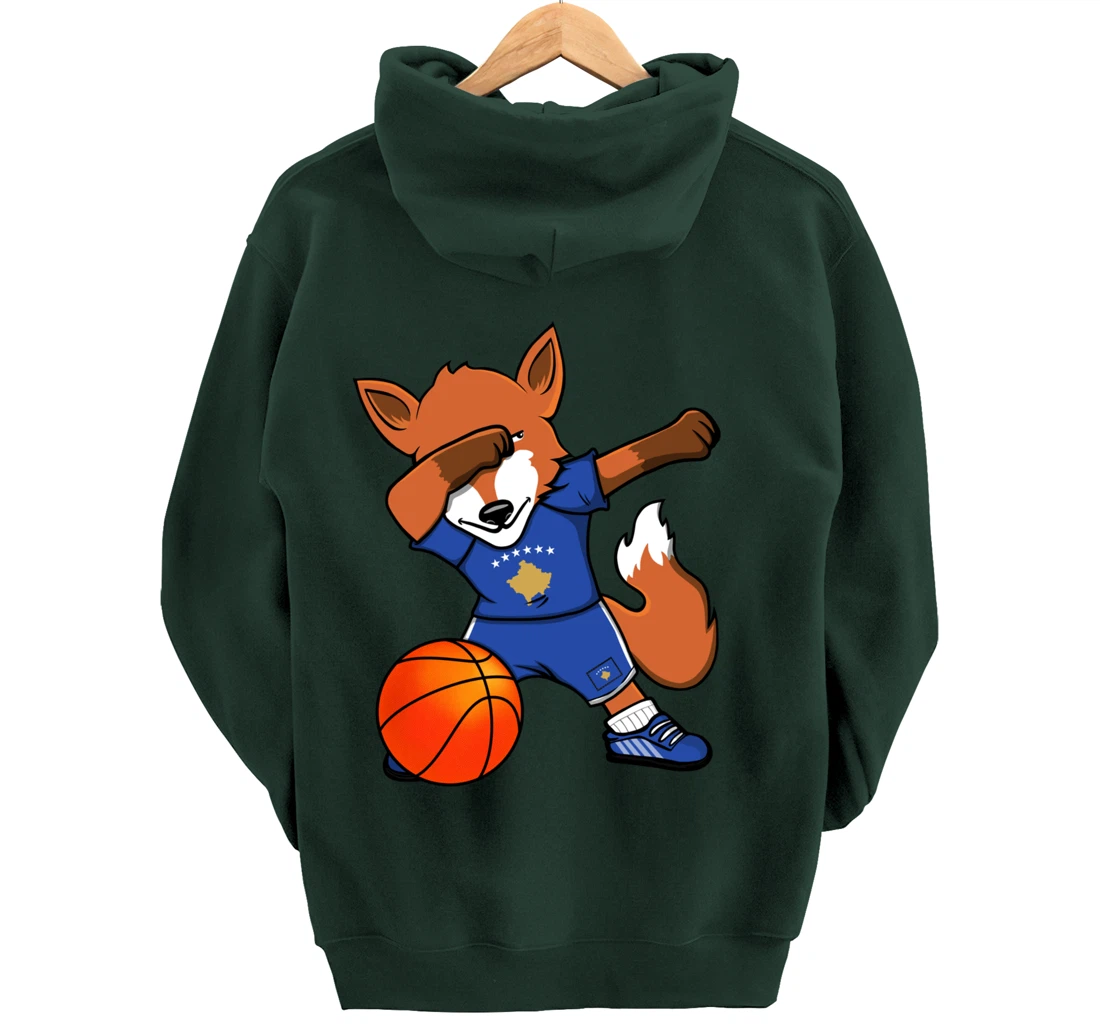Dabbing Fox Kosovo Basketball Fans Jersey Kosovar Flag Sport Pullover Hoodie