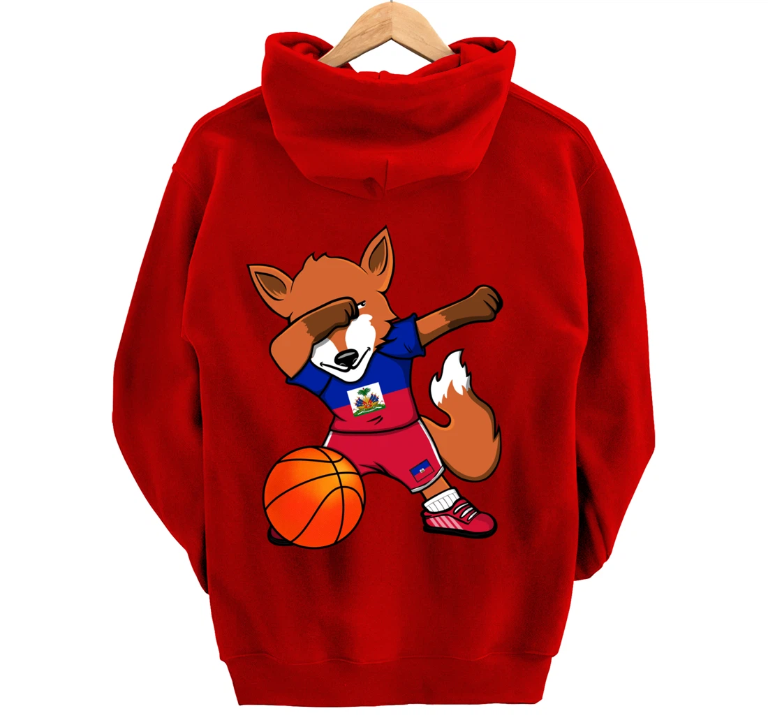 Dabbing Fox Haiti Basketball Fans Jersey Haitian Flag Sport Pullover Hoodie