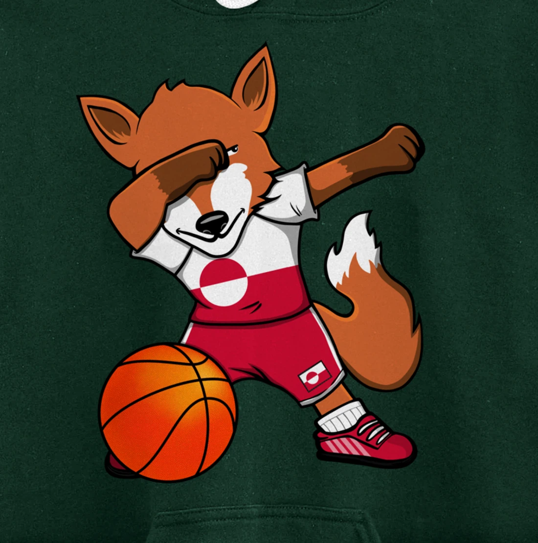 Dabbing Fox Greenland Basketball Fan Jersey Greenlandic Flag Pullover Hoodie
