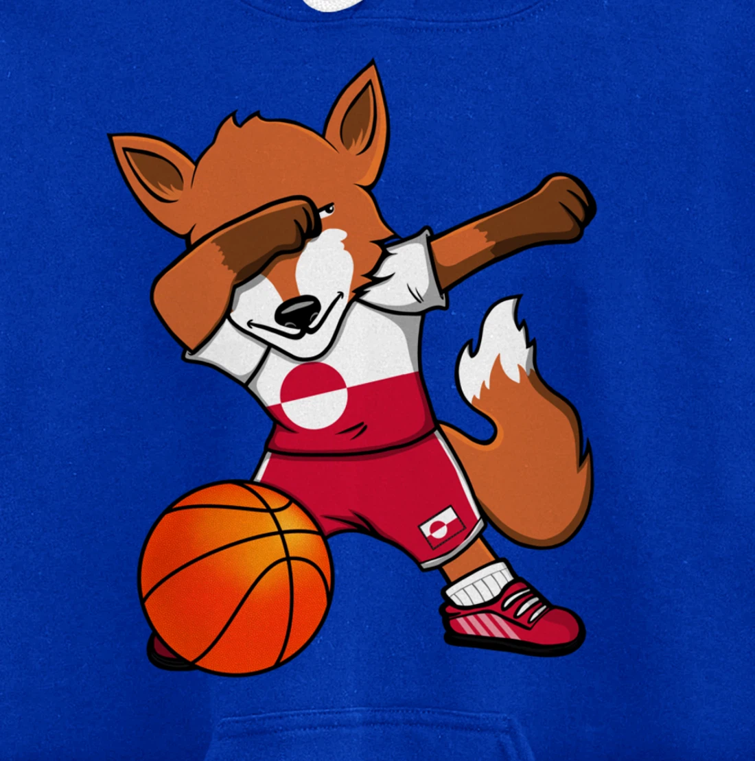 Dabbing Fox Greenland Basketball Fan Jersey Greenlandic Flag Pullover Hoodie