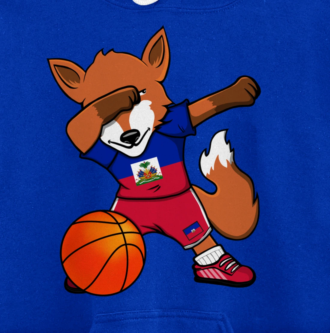 Dabbing Fox Haiti Basketball Fans Jersey Haitian Flag Sport Pullover Hoodie