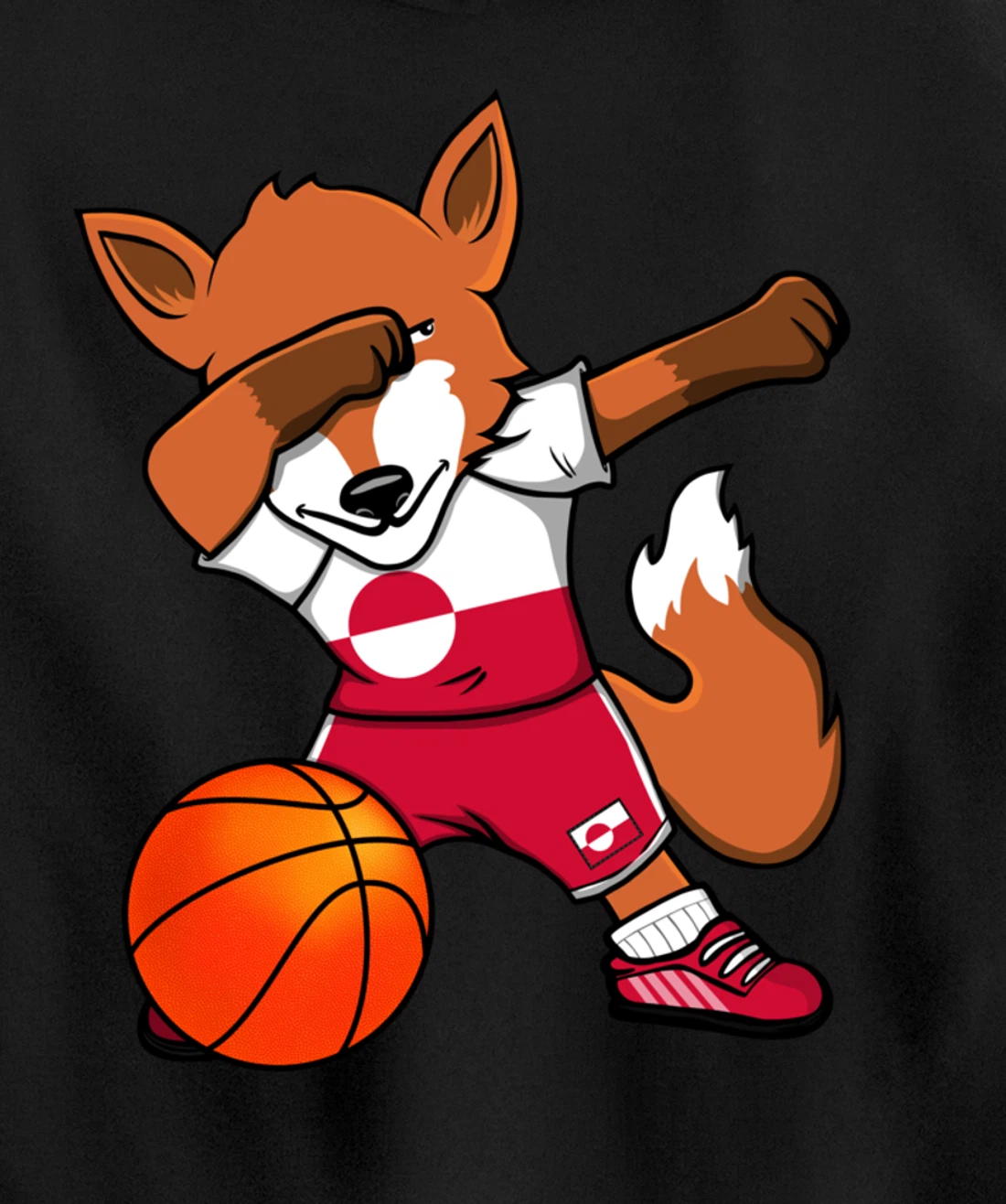 Dabbing Fox Greenland Basketball Fan Jersey Greenlandic Flag Pullover Hoodie