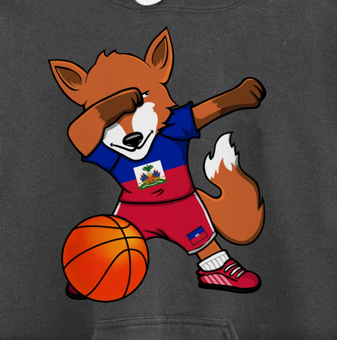 Dabbing Fox Haiti Basketball Fans Jersey Haitian Flag Sport Pullover Hoodie