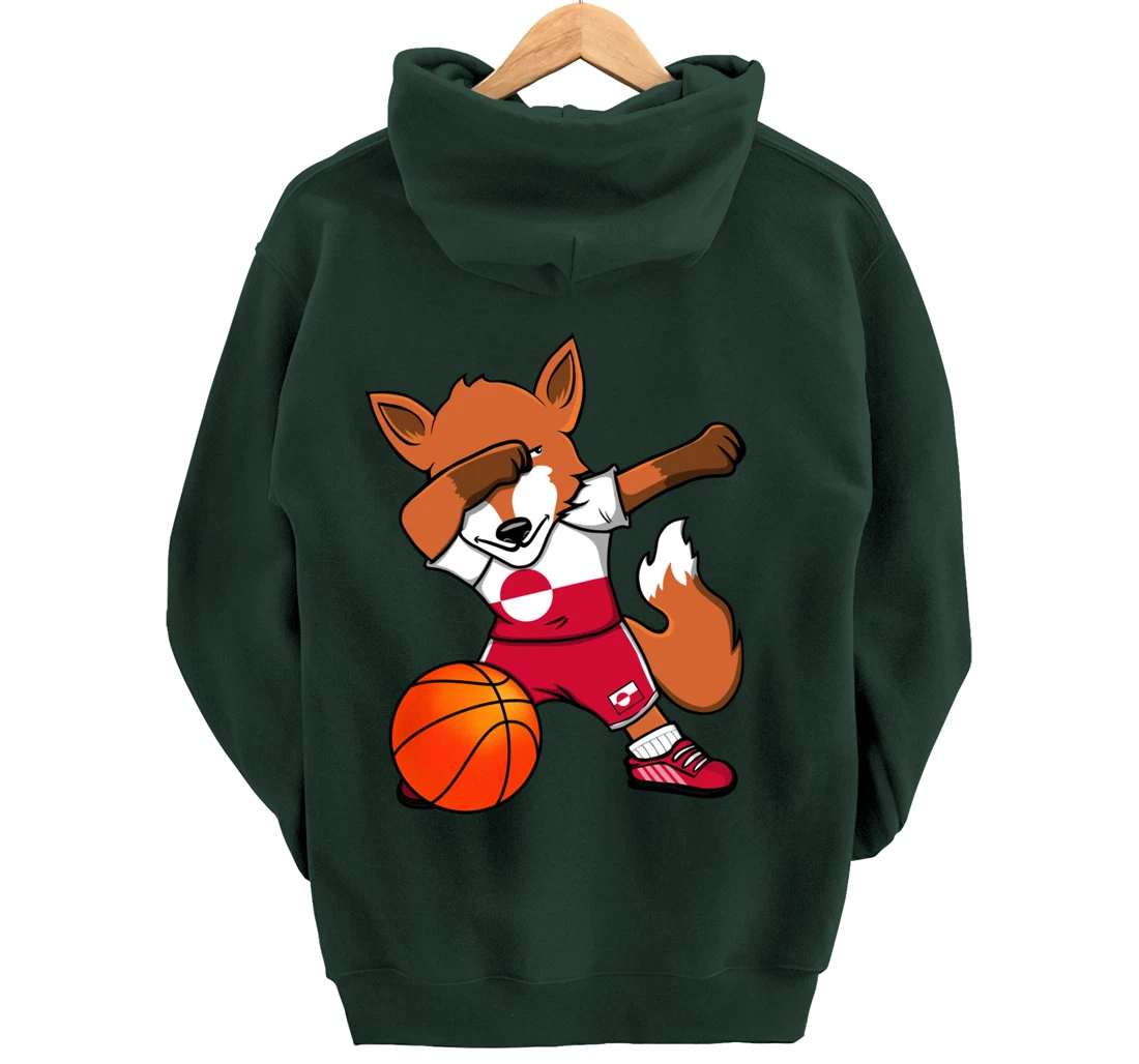 Dabbing Fox Greenland Basketball Fan Jersey Greenlandic Flag Pullover Hoodie
