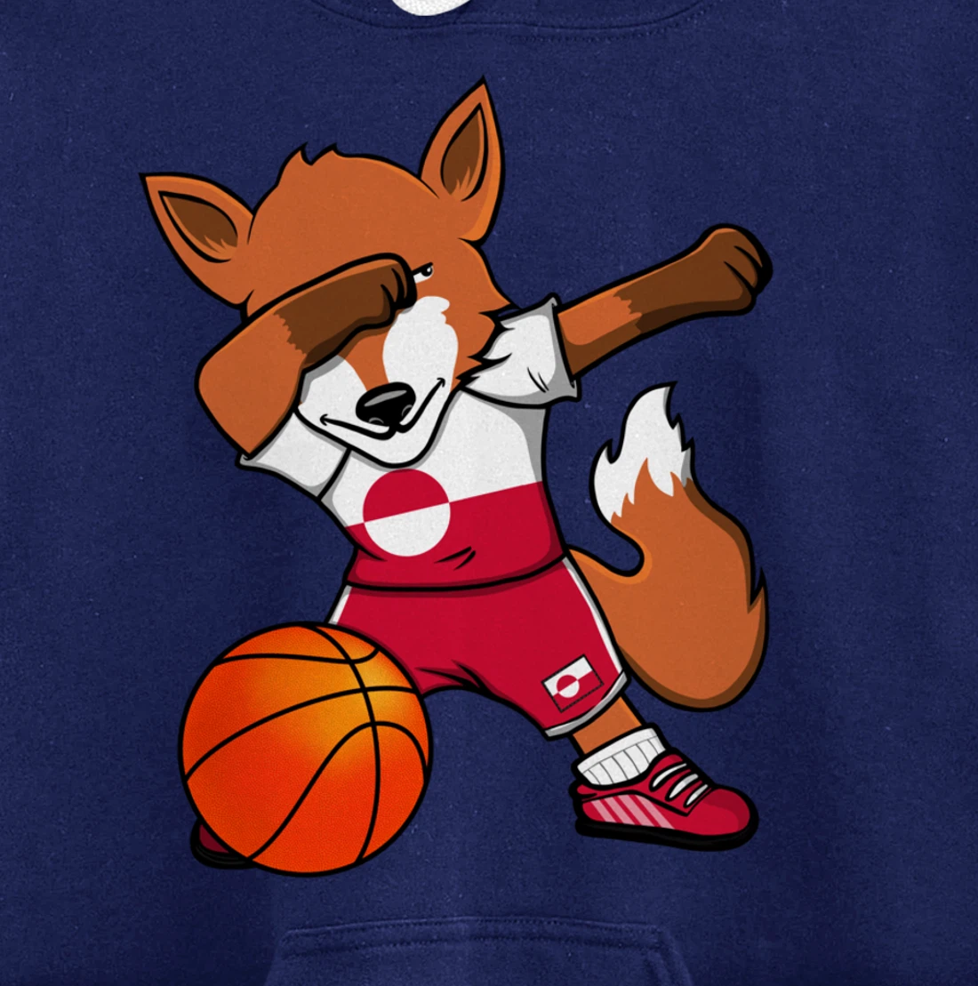 Dabbing Fox Greenland Basketball Fan Jersey Greenlandic Flag Pullover Hoodie