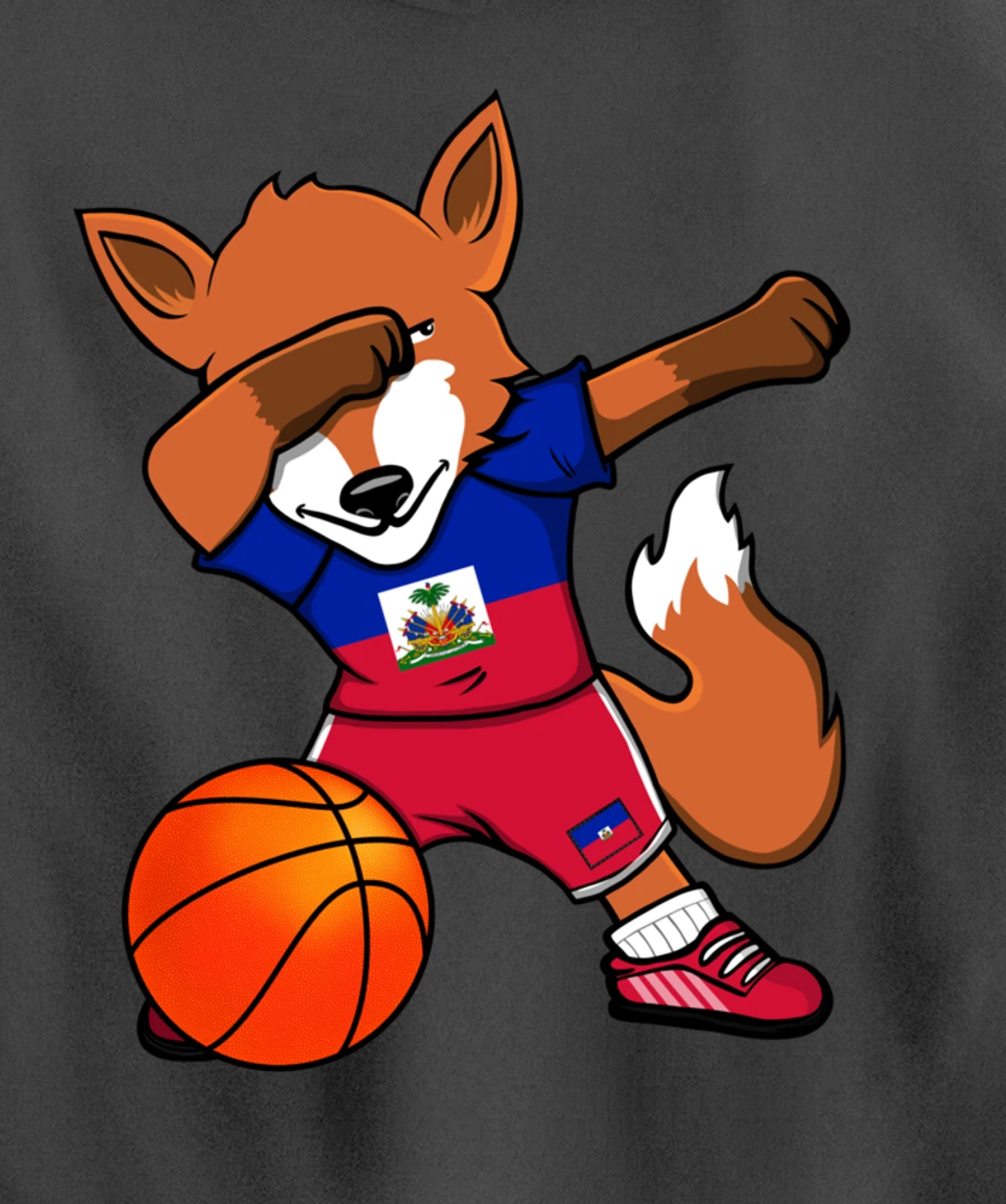 Dabbing Fox Haiti Basketball Fans Jersey Haitian Flag Sport Pullover Hoodie